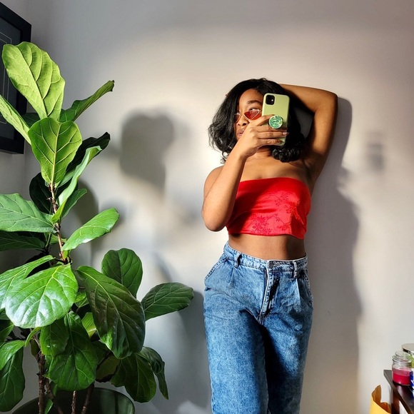 Floral Red Tube Top - Picture 2 of 2